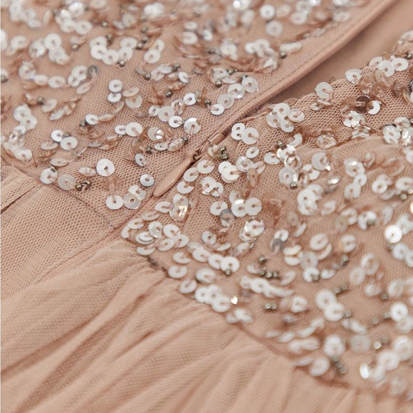 New Maya Maternity long sleeved maxi dress sequin tulle skirt taupe blush 12 - Picture 13 of 13
